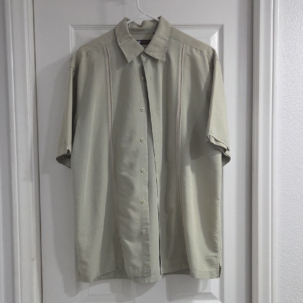 Centro Sage Green Short Sleeve Button-Down Shirt